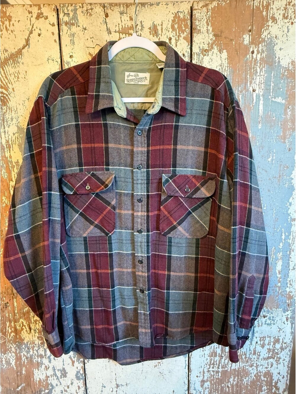 Vintage Men's Sears Roebuck flannel shirt, plaid size XL, wool blend